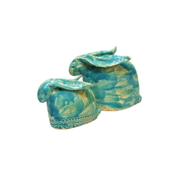 Zając ceramiczny Ręcznie wykonany Niebieski 10x15cm Art